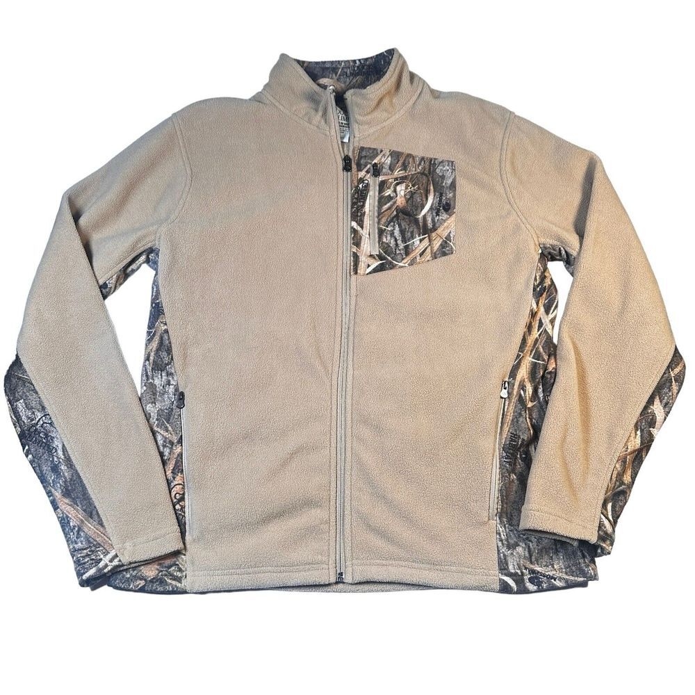 Men's Beige Fleece Full-Zip Jacket with Realtree Camo Accents